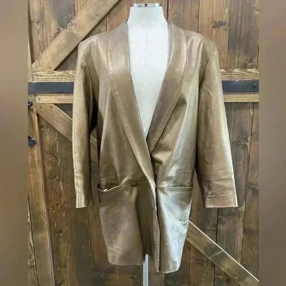 Vintage Brenda Velardi for Davenel Bronze Leather Coat Women Size M - Picture 1 of 10